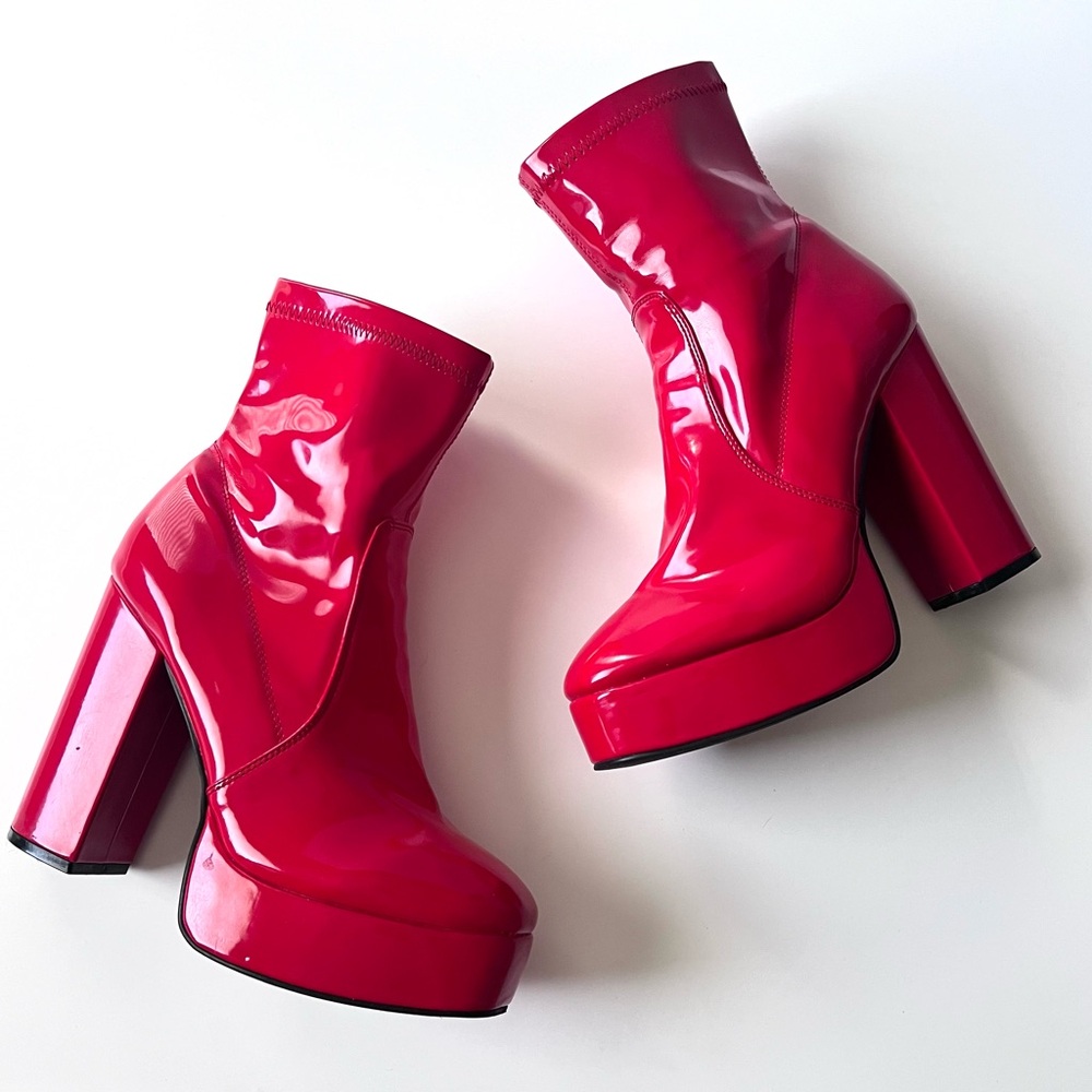 Dolls Kill Sugar Thrillz Red Patent Platform Booties Boots Shoes size 10